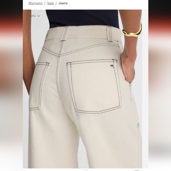 NWT Madewell Superwide-Leg Utility Jeans Canvas Beige Cream White Sz 33 - Picture 13 of 14